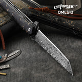 Omesio Damascus Tanto Pocket Knife for Men Women