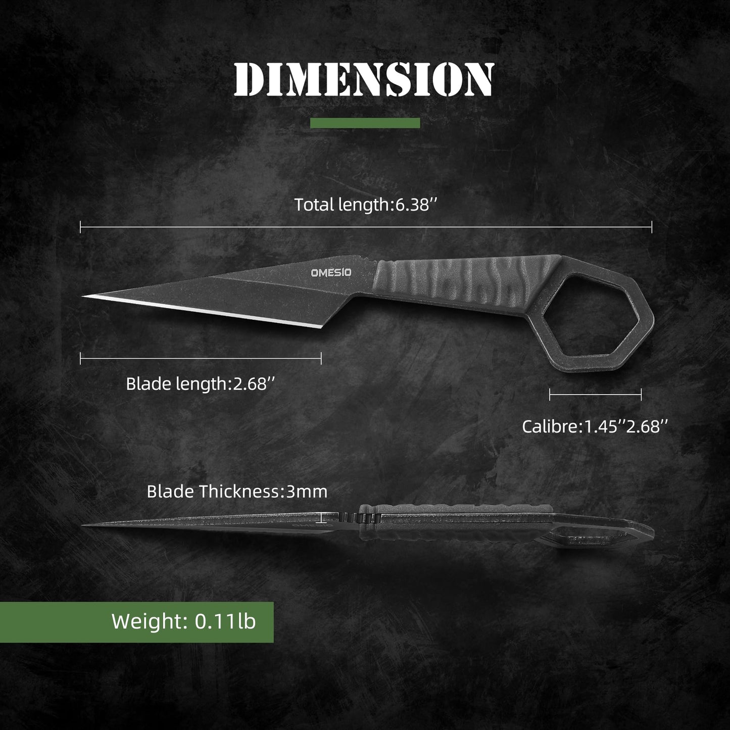 Omesio Compact Full Tang EDC Neck Knife | Black