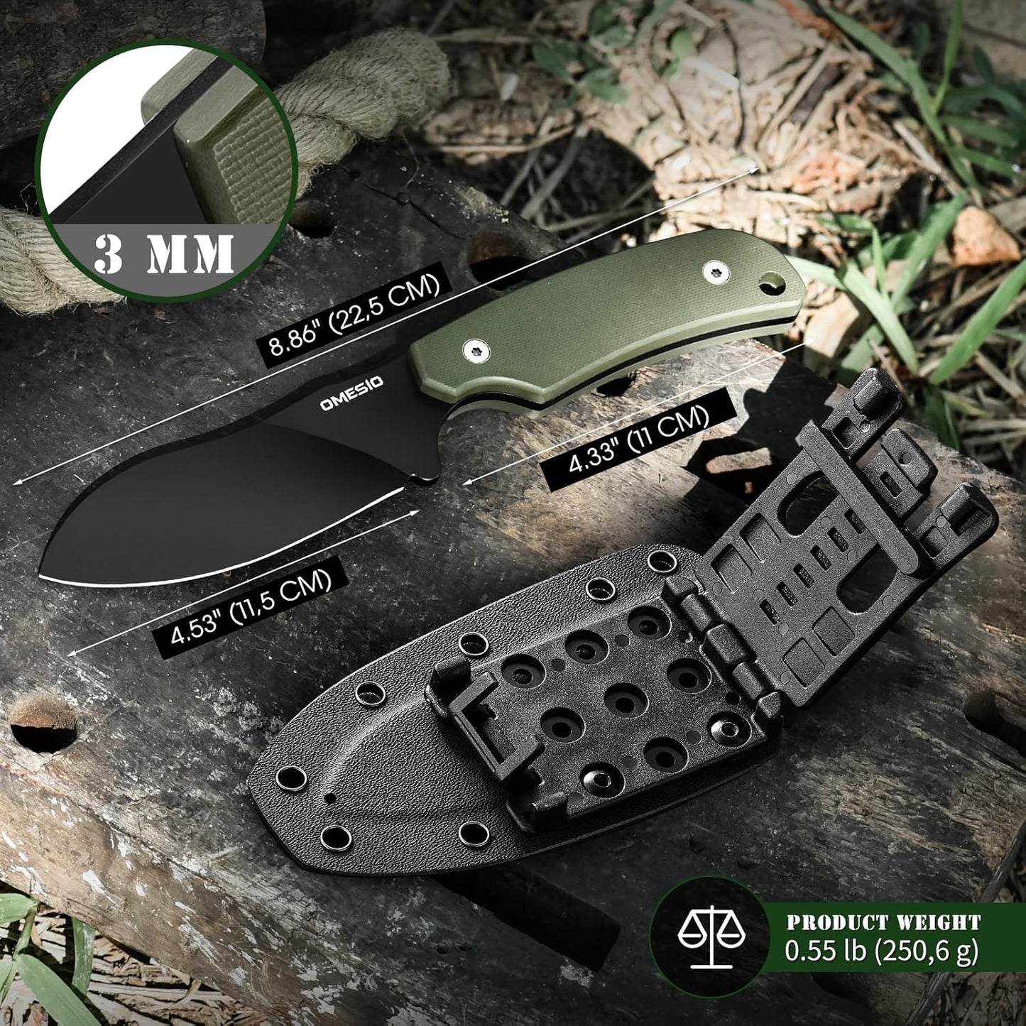 Coltello da caccia Omesio L- LJR Nessmuk con fodero in Kydex