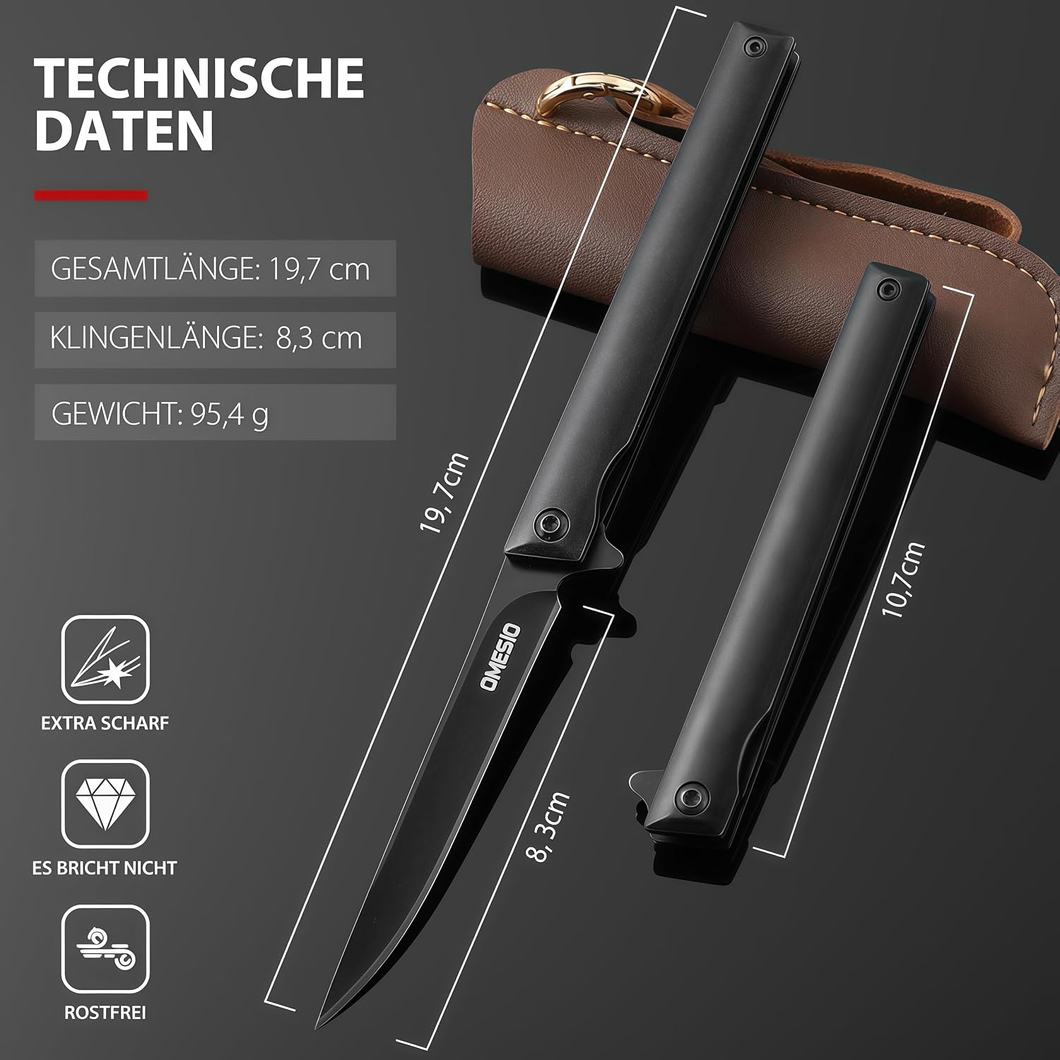 Omesio EDC Slim Tanto Knife | Blocco del rivestimento e apertura a flipper
