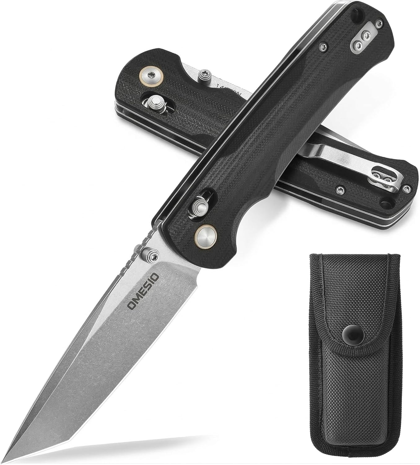 Omesio S-LB Tanto  Pocket Knife, 3.31" 14C28N Steel Axis Lock Knife