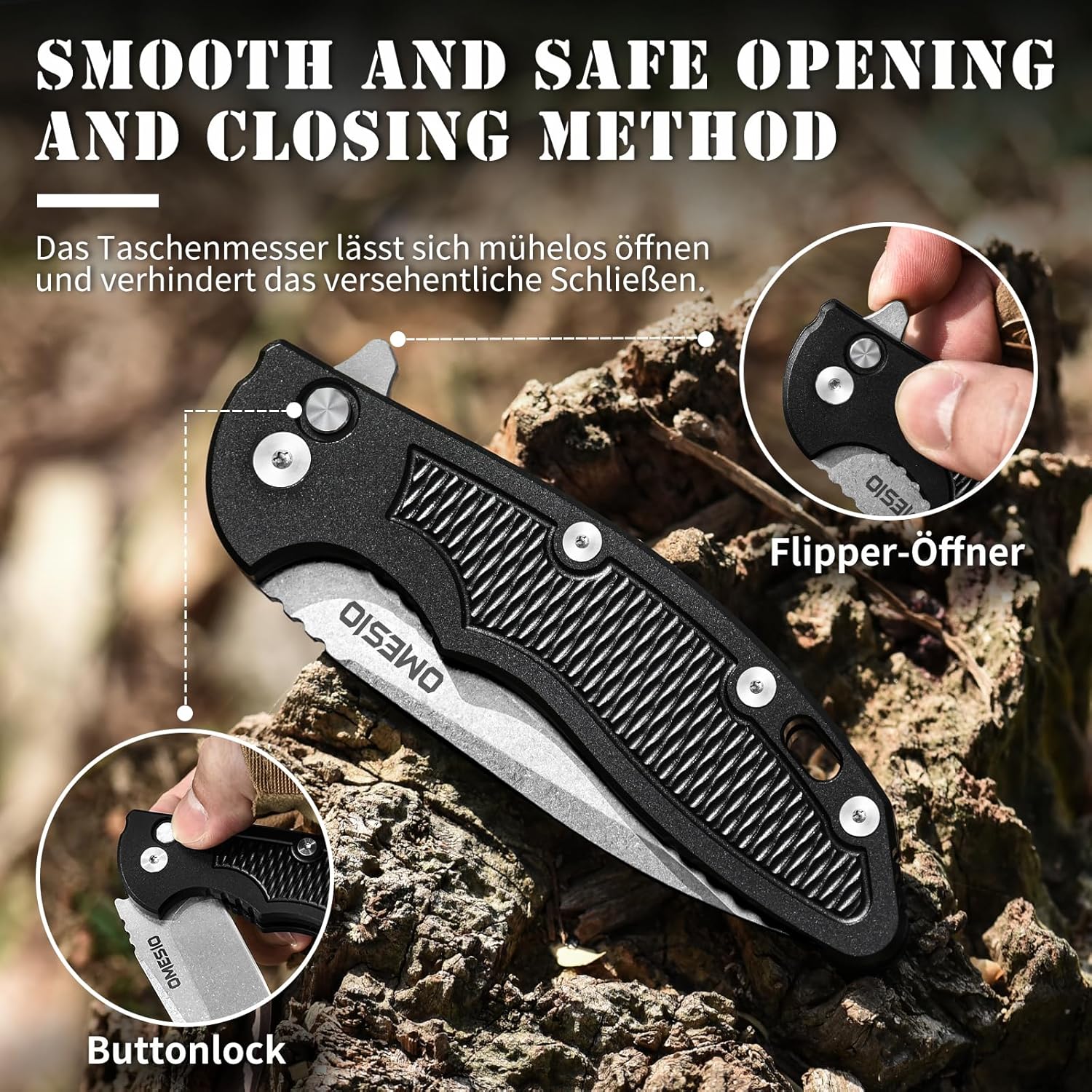 Omesio S-LB  EDC Folding Pocket Button Lock Knife