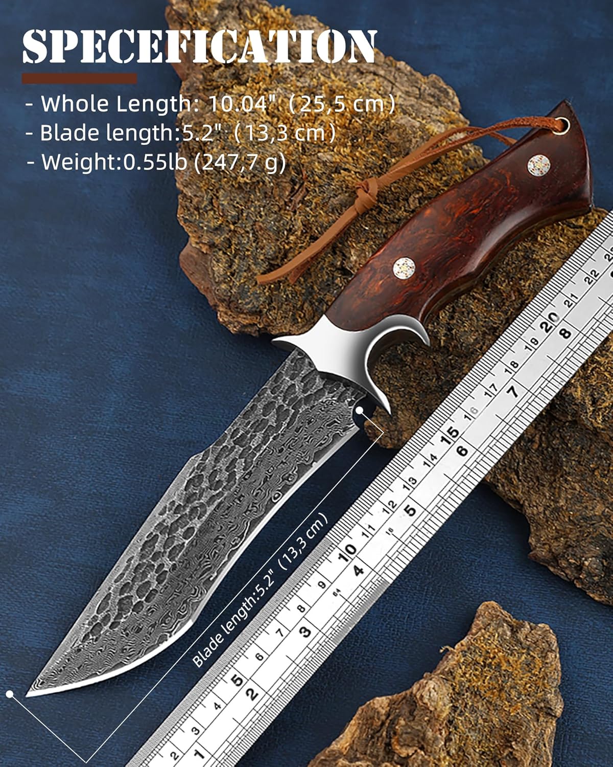 Omesio  L-PJ25H with Survival Knife Sheath Hunting knife Damascus Steel
