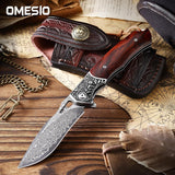 Omesio Damast Taschenmesser Klappmesser, Hochwertiges VG10 Damaststahl