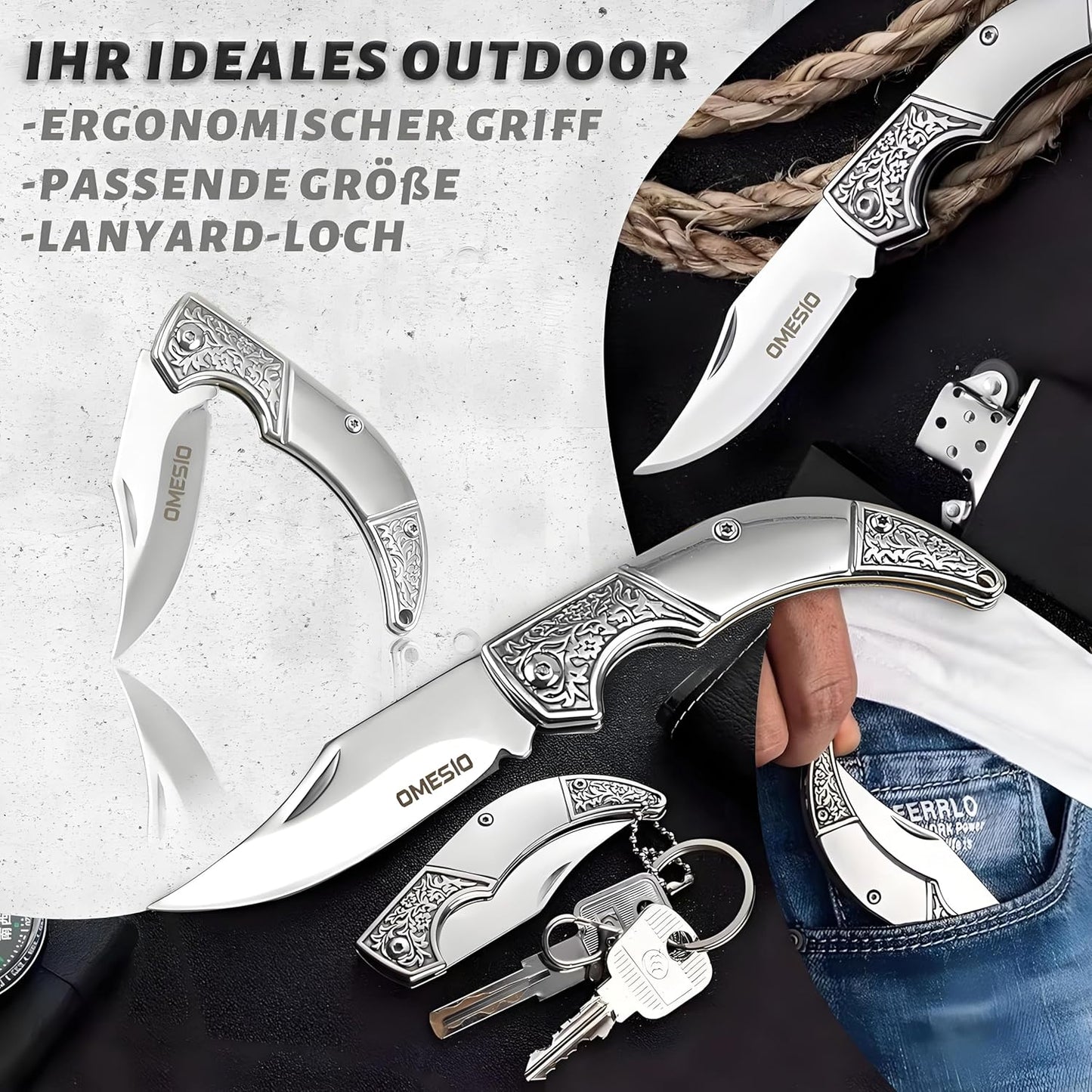 Omesio Mini Folding Knife, 8.5 cm Small Two-Handed Pocket Knife