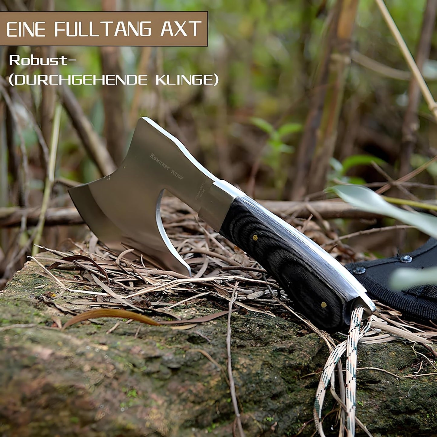 Omesio Mini Survival Axe, Small Outdoor Hatchet, Full-Tang Hand Axe 22.2 cm
