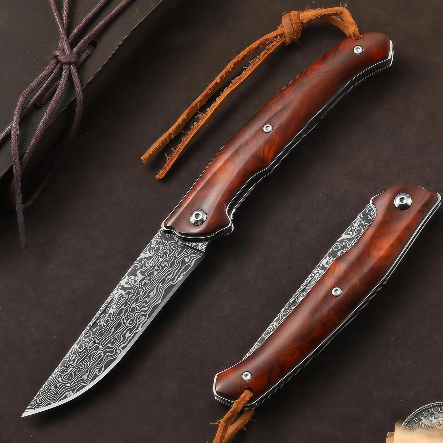 Omesio Heritage Damascus Folding Knife | VG10 Steel & Handcrafted Wood Handle