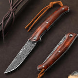 Omesio Heritage Damascus Folding Knife | VG10 Steel & Handcrafted Wood Handle