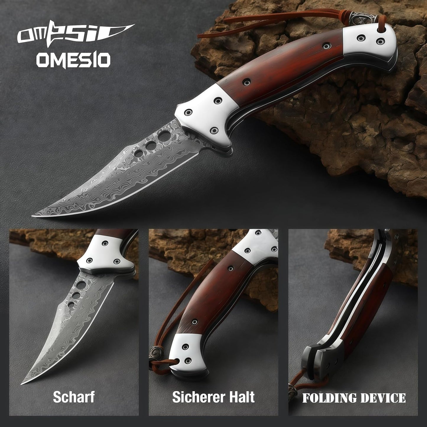 Omesio Hand-Forged Damascus Folding Knife – 67 Layers of VG10 Steel