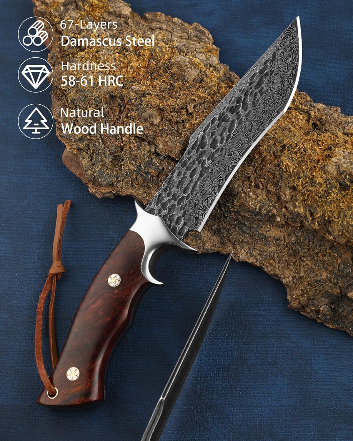 Omesio  L-PJ25H with Survival Knife Sheath Hunting knife Damascus Steel