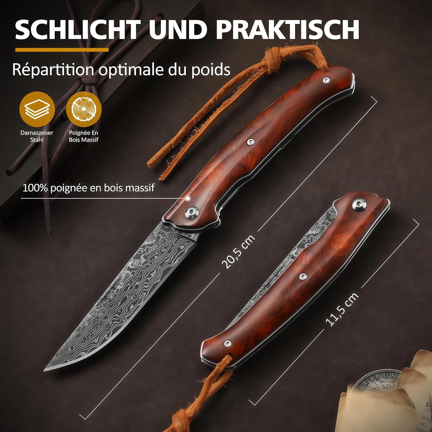 Omesio Heritage Damascus Folding Knife | VG10 Steel & Handcrafted Wood Handle
