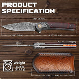 Omesio Damascus Pocket Knife, 3.27" Damascus Steel Blade