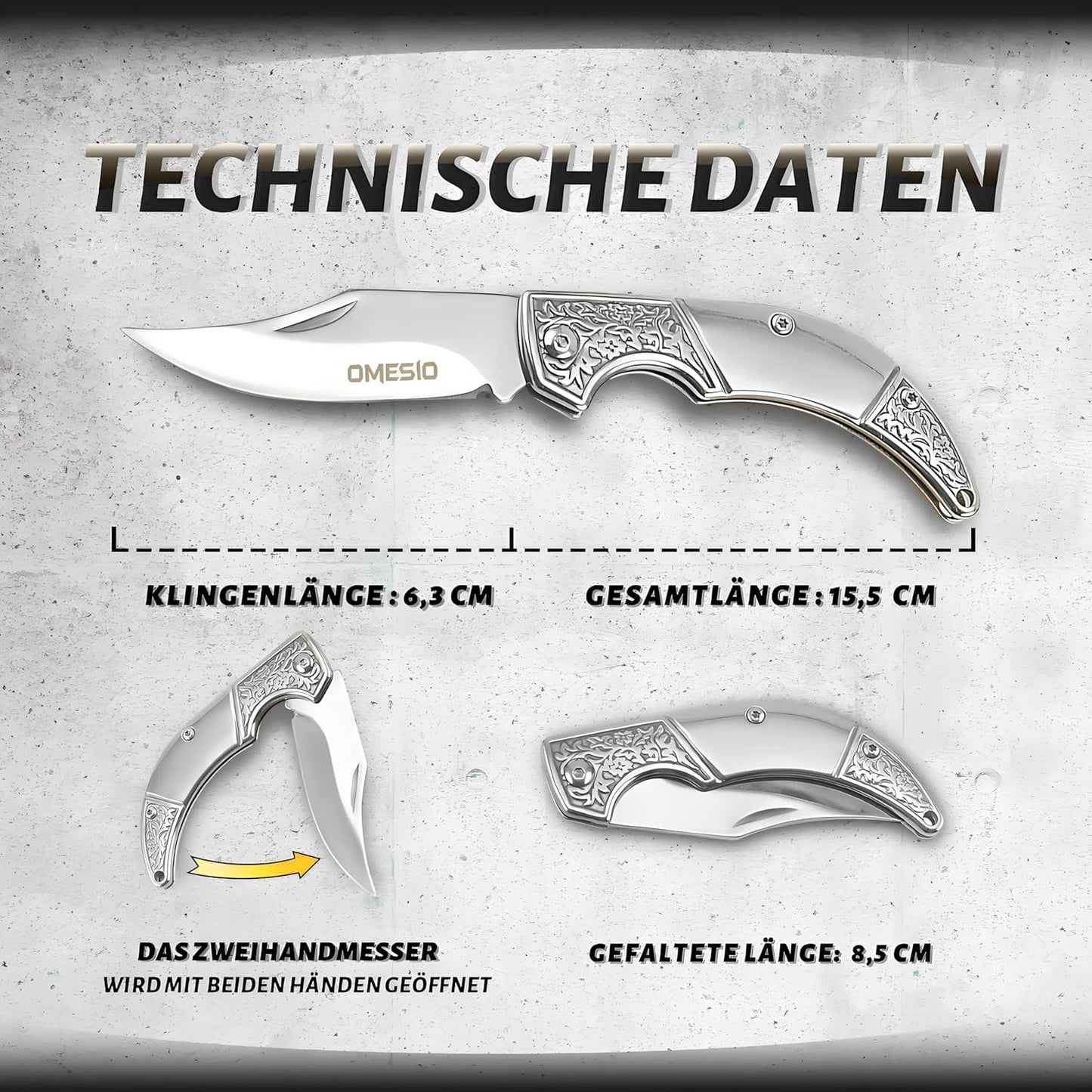 Omesio Mini Folding Knife, 8.5 cm Small Two-Handed Pocket Knife