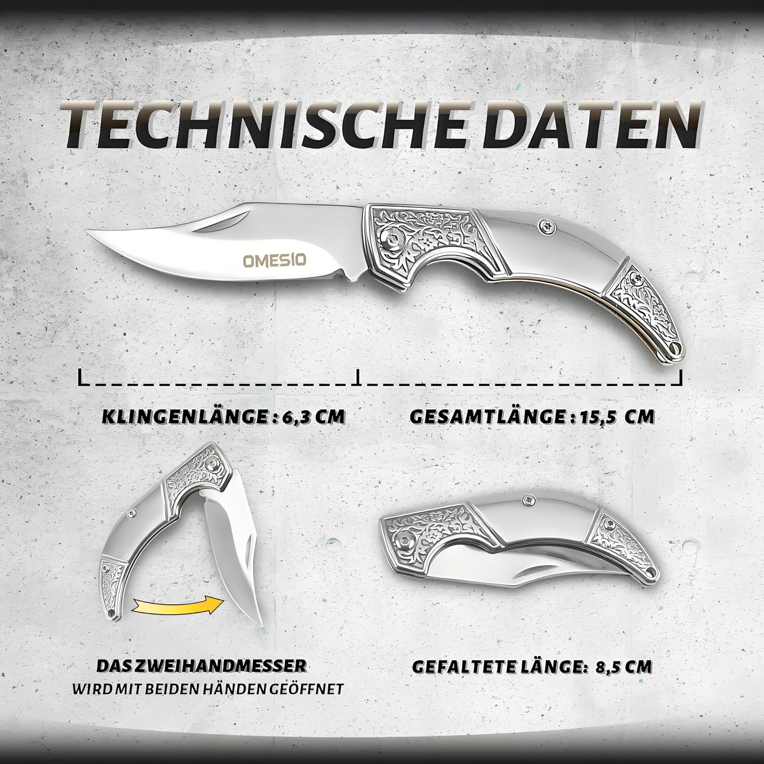 Omesio Mini Folding Knife, 8.5 cm Small Two-Handed Pocket Knife