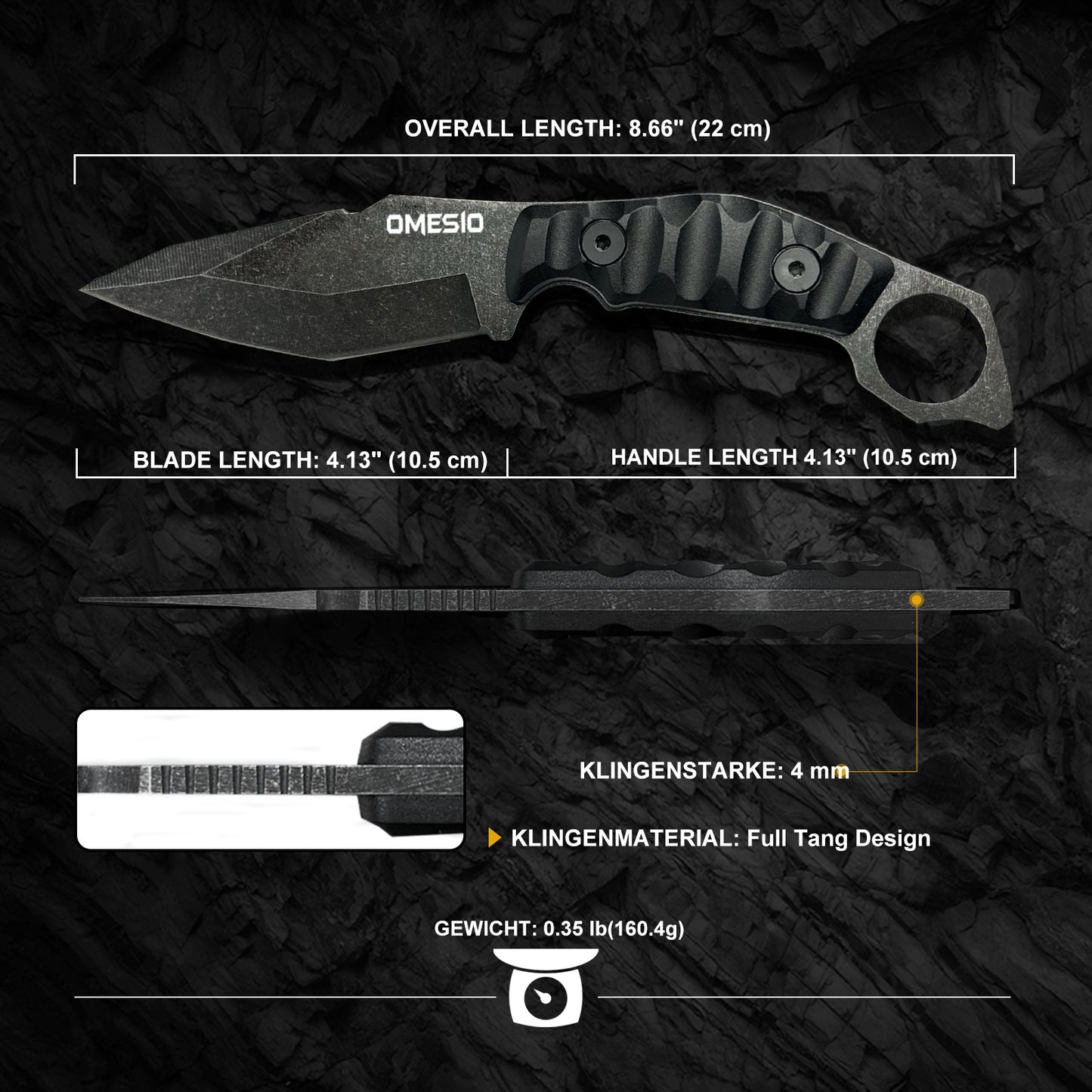 Coltello da sopravvivenza Omesio Full Tang con manico antiscivolo in ABS