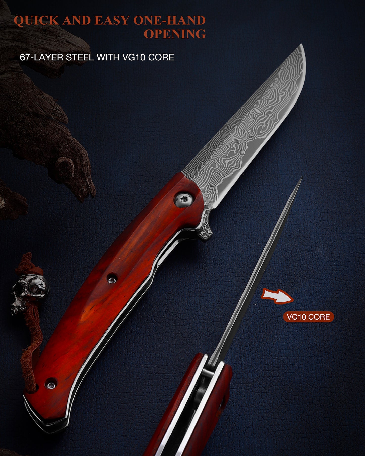 Omesio Handcrafted Damascus Steel Folding Knife