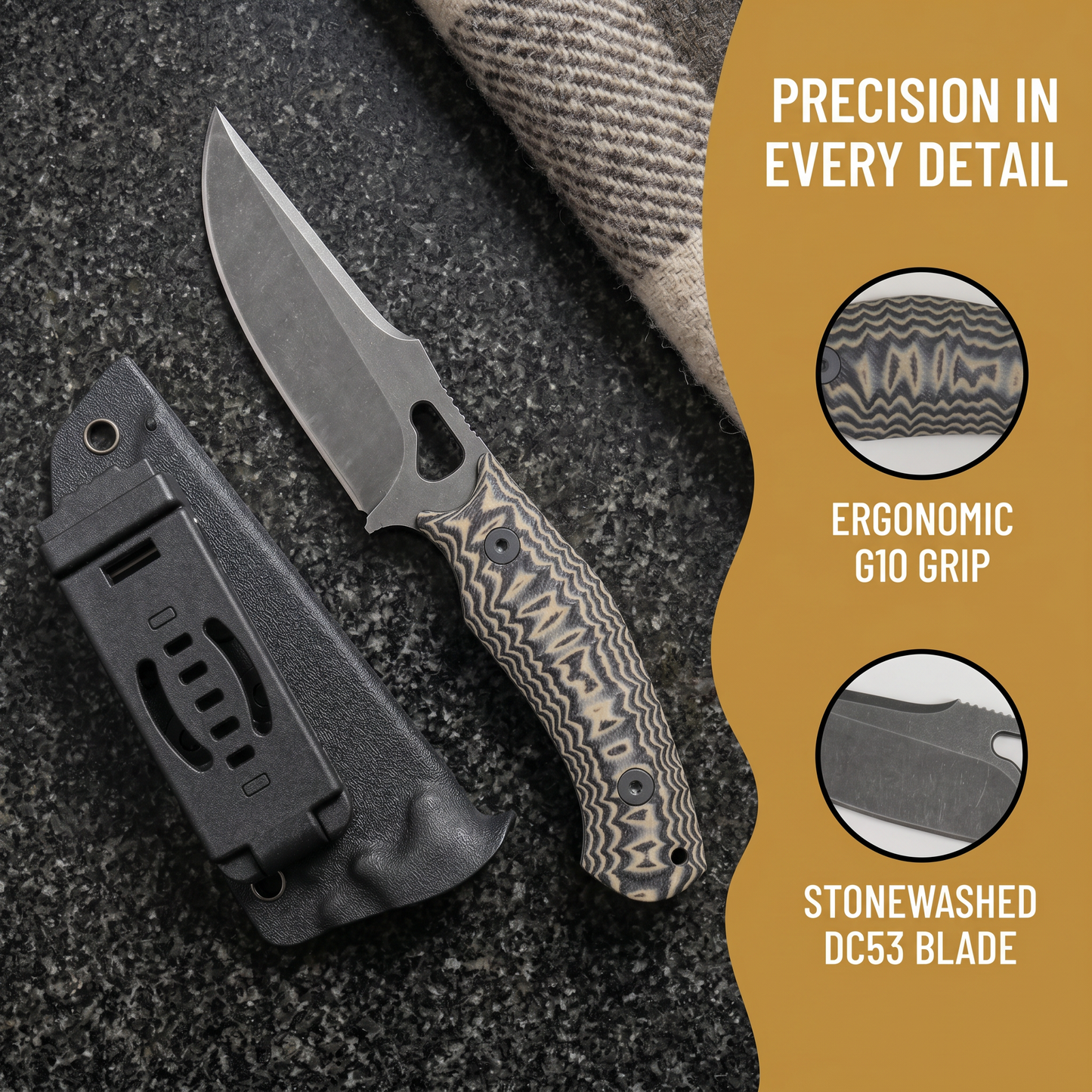 Omesio Fixed Blade Pocket Knife Dual Color G10 Handle Camp Gear