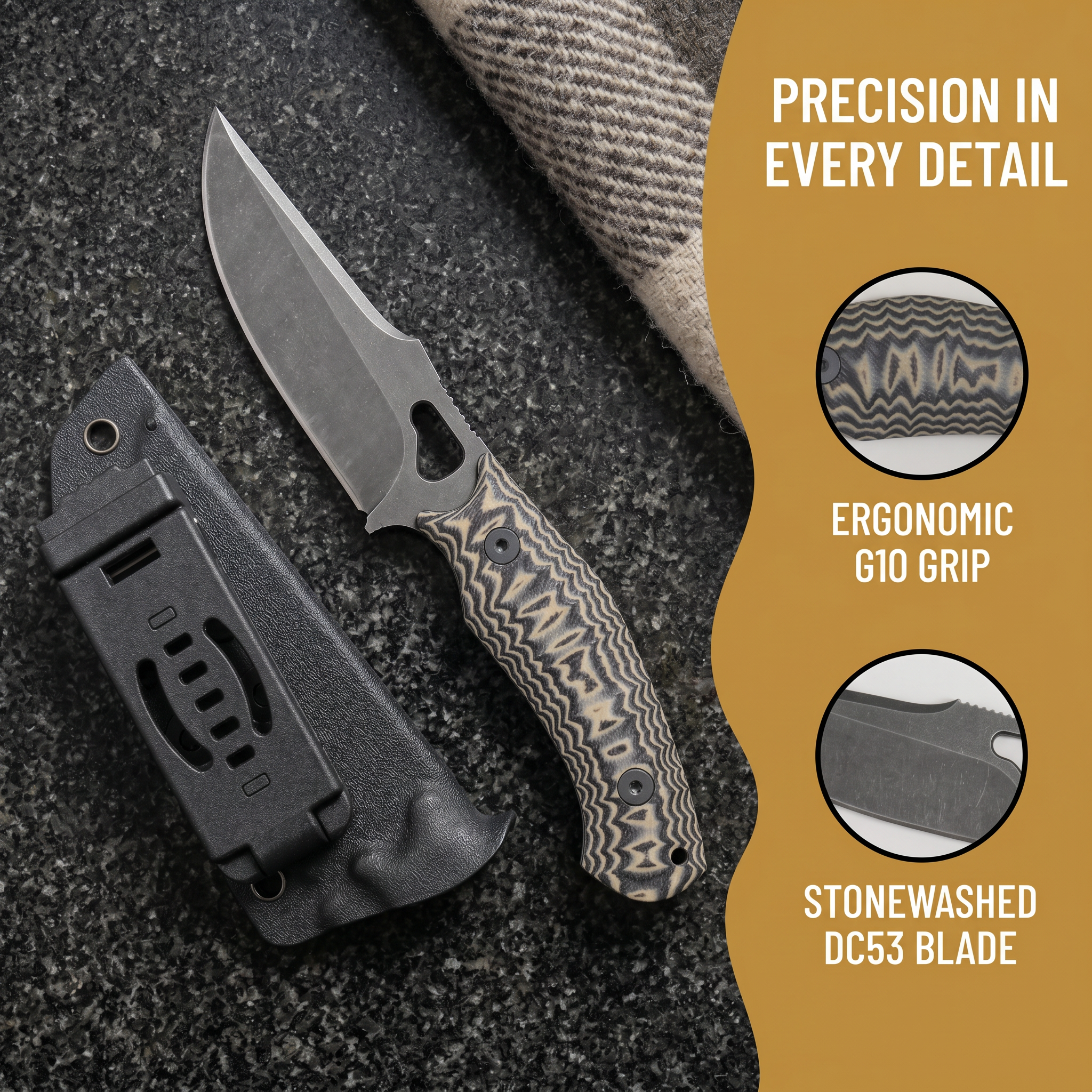 Omesio Fixed Blade Pocket Knife Dual Color G10 Handle Camp Gear