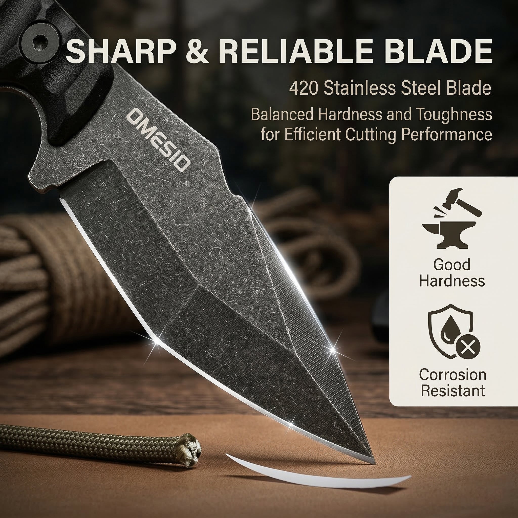 Coltello da sopravvivenza Omesio Full Tang con manico antiscivolo in ABS